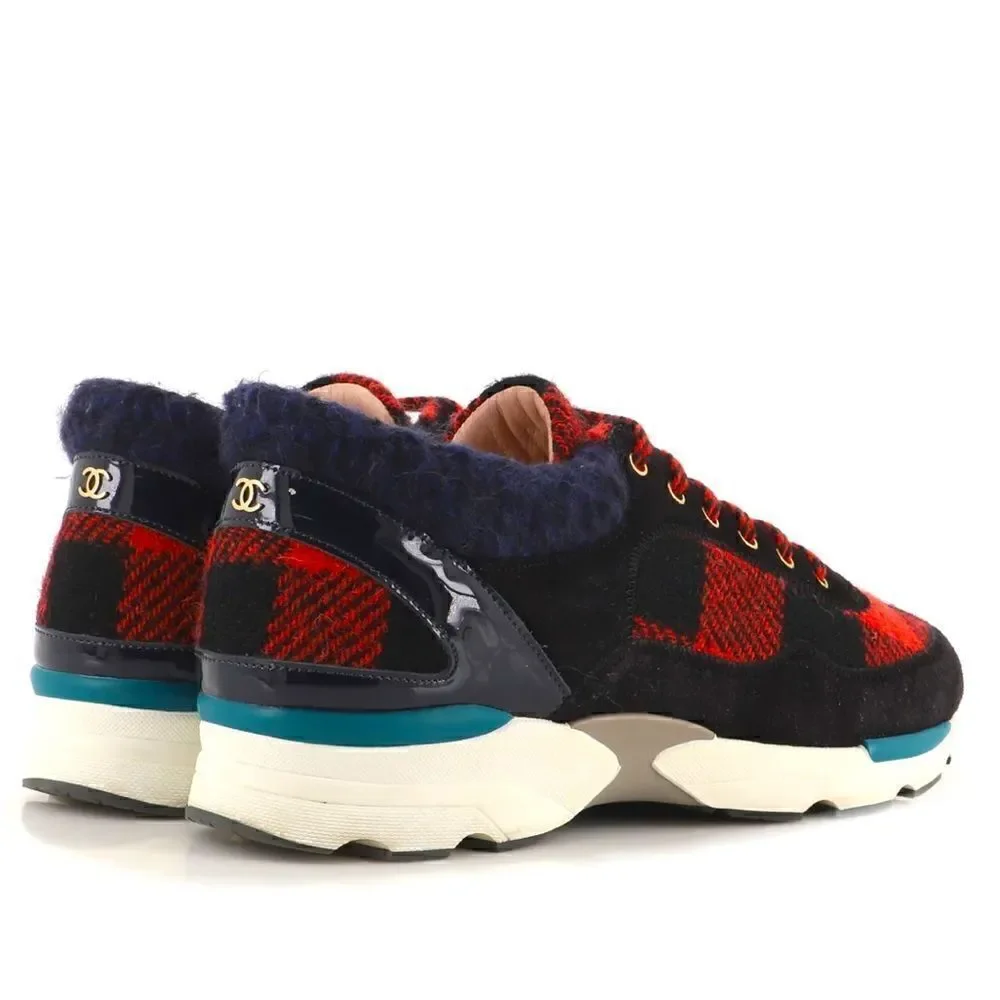 Chanel Women's CC Lace Up Sneakers Suede with Leather and Tweed|Size:US 8|IT 38|